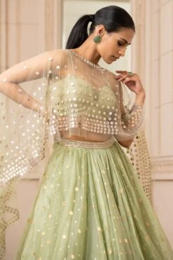 Tarun Tahiliani Jade Asymmetric Organza Brocade Lehenga Set -Echo Clohting Shop 224ttc26 3