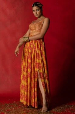Pooja Keyur Yellow Aari Embroidered Maxi Dress -Echo Clohting Shop 229pk31 3