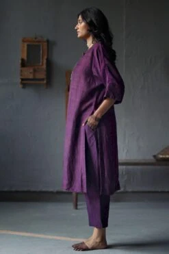 Shorshe Garnet Purple Mulberry Silk Kaftan Set -Echo Clohting Shop 229shor14 2
