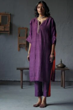 Shorshe Garnet Purple Mulberry Silk Kaftan Set -Echo Clohting Shop 229shor14 3
