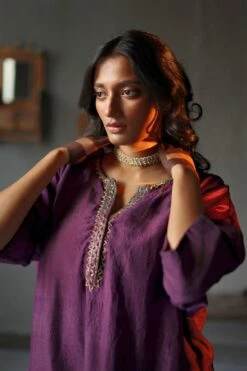 Shorshe Garnet Purple Mulberry Silk Kaftan Set -Echo Clohting Shop 229shor14 4