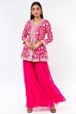 Devika Bhayana Pink Embroidered Peplum & Sharara Pants