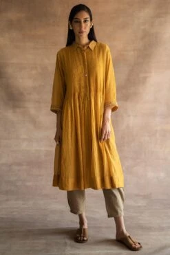 Swatti Kapoor Mustard Chanderi Mul Midi Dress