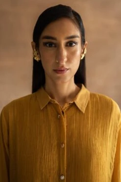 Swatti Kapoor Mustard Chanderi Mul Midi Dress -Echo Clohting Shop 233swk1 4