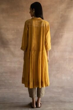 Swatti Kapoor Mustard Chanderi Mul Midi Dress -Echo Clohting Shop 233swk1 5