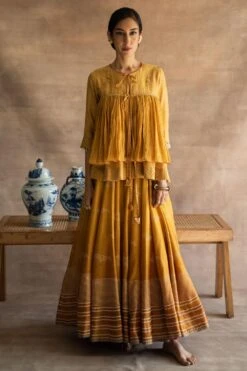 Swatti Kapoor Mustard Hand-block Printed Skirt