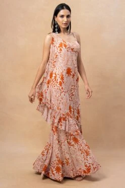 Arpita Mehta Orange Floral Printed Gharara & Drape Set -Echo Clohting Shop 23623ams16 3