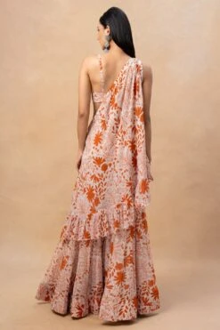 Arpita Mehta Orange Floral Printed Gharara & Drape Set -Echo Clohting Shop 23623ams16 5