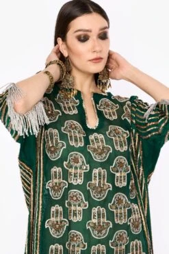 Heirloom By Rara Avis Deep Green Hamsa Embroidered Column Dress -Echo Clohting Shop 23rh28 3