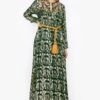 Heirloom By Rara Avis Deep Green Hamsa Embroidered Scalloped Dress