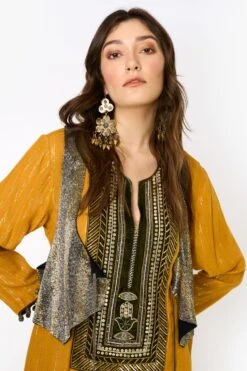 Heirloom By Rara Avis Yellow Ochre Embroidered Column Dress -Echo Clohting Shop 23rh34 3 1
