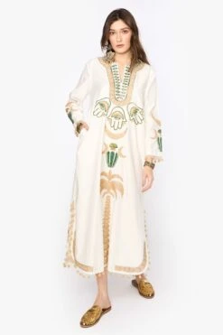 New Products 3 Heirloom By Rara Avis Off White Hamsa Embroidered Column Dress