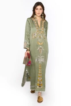 New Products 5 Heirloom By Rara Avis Sage Green Hamsa Embroidered Column Dress