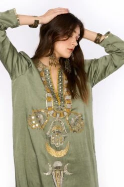 Heirloom By Rara Avis Sage Green Hamsa Embroidered Column Dress -Echo Clohting Shop 23rh48 4