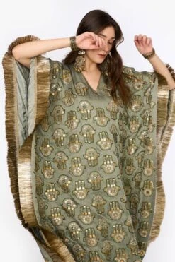 Heirloom By Rara Avis Sage Green Hamsa Embroidered Kaftan -Echo Clohting Shop 23rh49 4