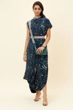 SVA Blue Mor Jaal Printed Draped Dress
