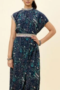 SVA Blue Mor Jaal Printed Draped Dress -Echo Clohting Shop 23sva67 5