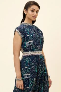 SVA Blue Mor Jaal Printed Draped Dress -Echo Clohting Shop 23sva67 6