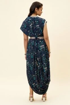 SVA Blue Mor Jaal Printed Draped Dress -Echo Clohting Shop 23sva67 7