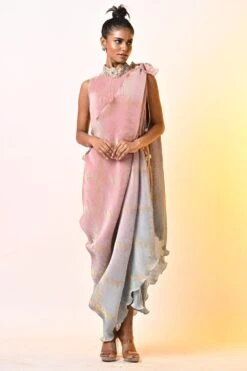 Kiran Uttam Ghosh Salmon Embellished Draped Dress