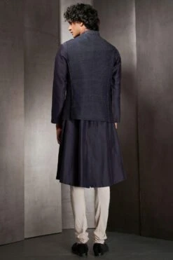 Rohit Gandhi + Rahul Khanna Men Midnight Navy Swirl Daisy Embroidered Bundi -Echo Clohting Shop 242rgrk41 4