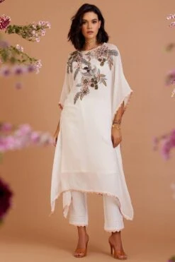 Varun Bahl Pret White Floral Embellished Kaftan Set