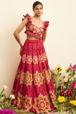 Chandrima Fuchsia Beadwork And Cutwork Bustier