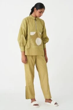 Three Moss Green U-hem Top