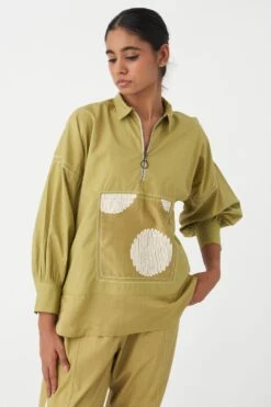 Three Moss Green U-hem Top -Echo Clohting Shop 251023tw34 3