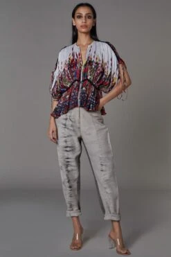 Saaksha & Kinni Abstract Print Hand Micro Pleated Kaftan Blouse