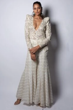 Ritika Mirchandani Ivory & Gold Floral Embellished Sharara Set