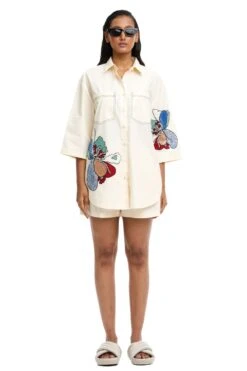 Kanika Goyal Label Twin Peonies Hand Embellished Shirt