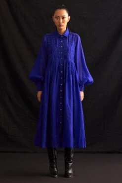 Amrich Michi Blue Hand Embellished Button Down Dress
