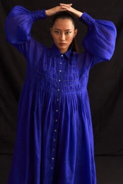 Amrich Michi Blue Hand Embellished Button Down Dress -Echo Clohting Shop 25923aml13 3