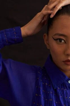 Amrich Michi Blue Hand Embellished Button Down Dress -Echo Clohting Shop 25923aml13 5