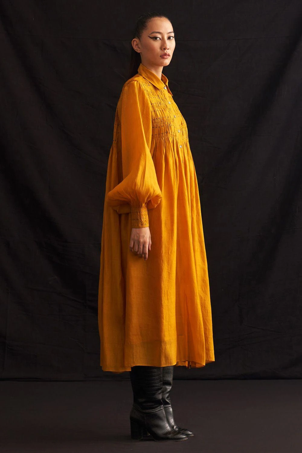 Amrich Michi Yellow Hand Embellished Button Down Dress 2 Amrich Michi Yellow Hand Embellished Button Down Dress - Image 2