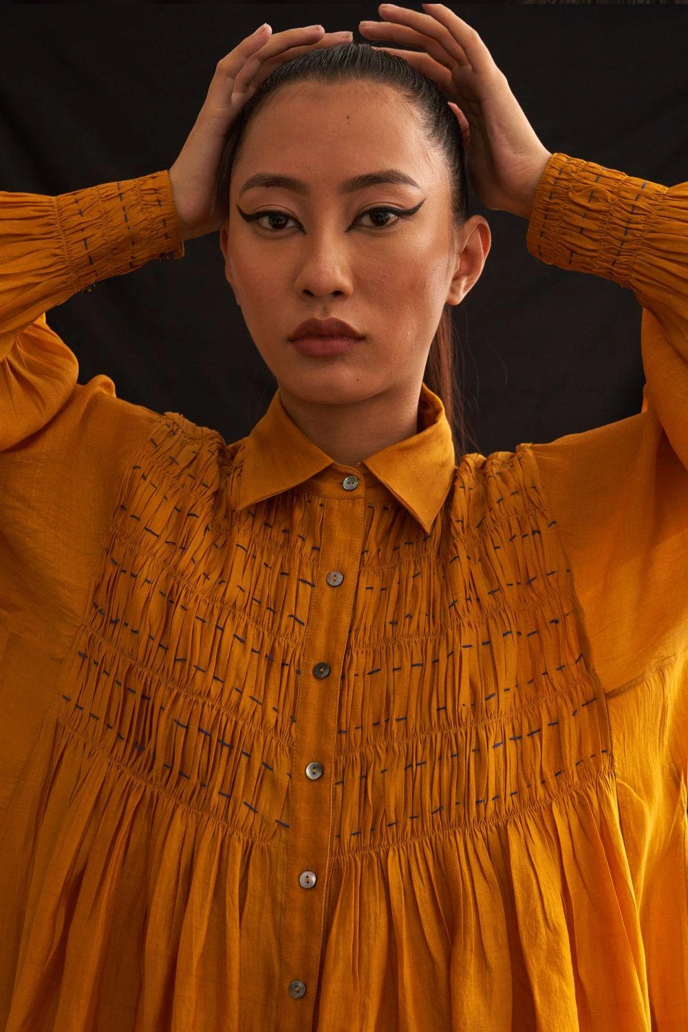 Amrich Michi Yellow Hand Embellished Button Down Dress 4 Amrich Michi Yellow Hand Embellished Button Down Dress - Image 4