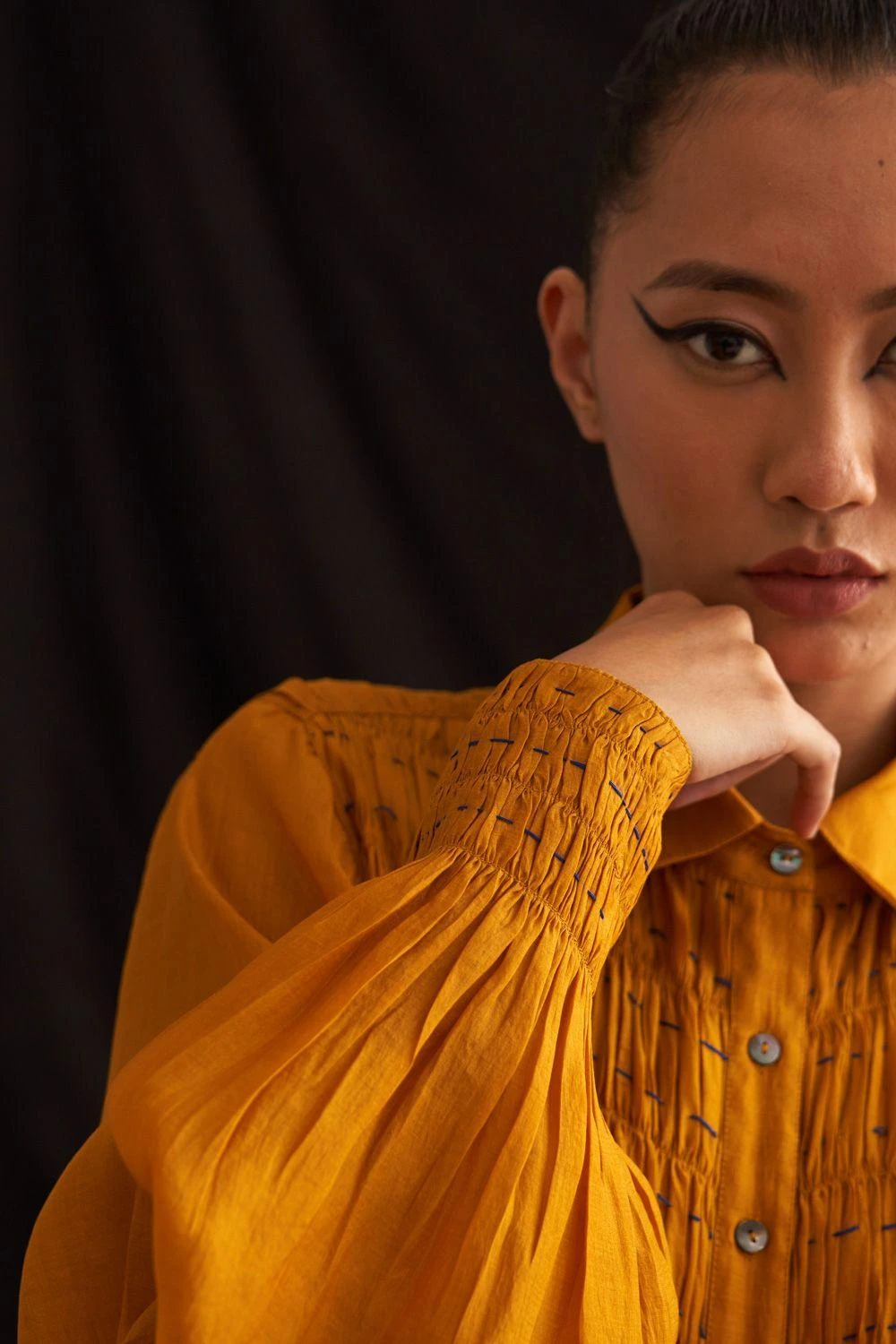 Amrich Michi Yellow Hand Embellished Button Down Dress 5 Amrich Michi Yellow Hand Embellished Button Down Dress - Image 5