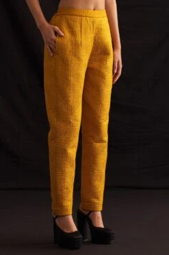 Amrich Mae Quilted Narrow Leg Trousers In Yellow -Echo Clohting Shop 25923aml28 3