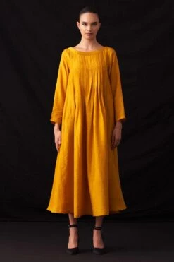 Amrich Fio Yellow Handwoven Pleated Dress