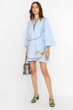 Rara Avis Sky Blue Checkered Shift Dress