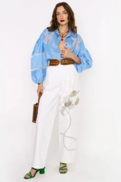 Rara Avis White Hand Embellished Pleated Pants