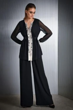 Rohit Gandhi + Rahul Khanna Black Embellished & Pleated Top