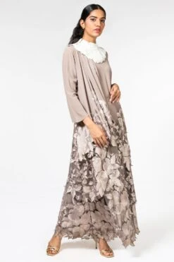 Aikeyah Nude Pink Embroidered Layered Dress