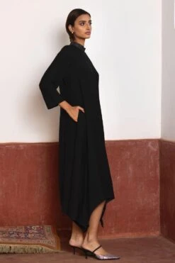 Shorshe Blue & Black Silk Asymmetric Dress -Echo Clohting Shop 261223she16 3