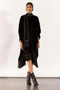 Studio RIGU Classic Black Velvet Kimono Fringe Dress