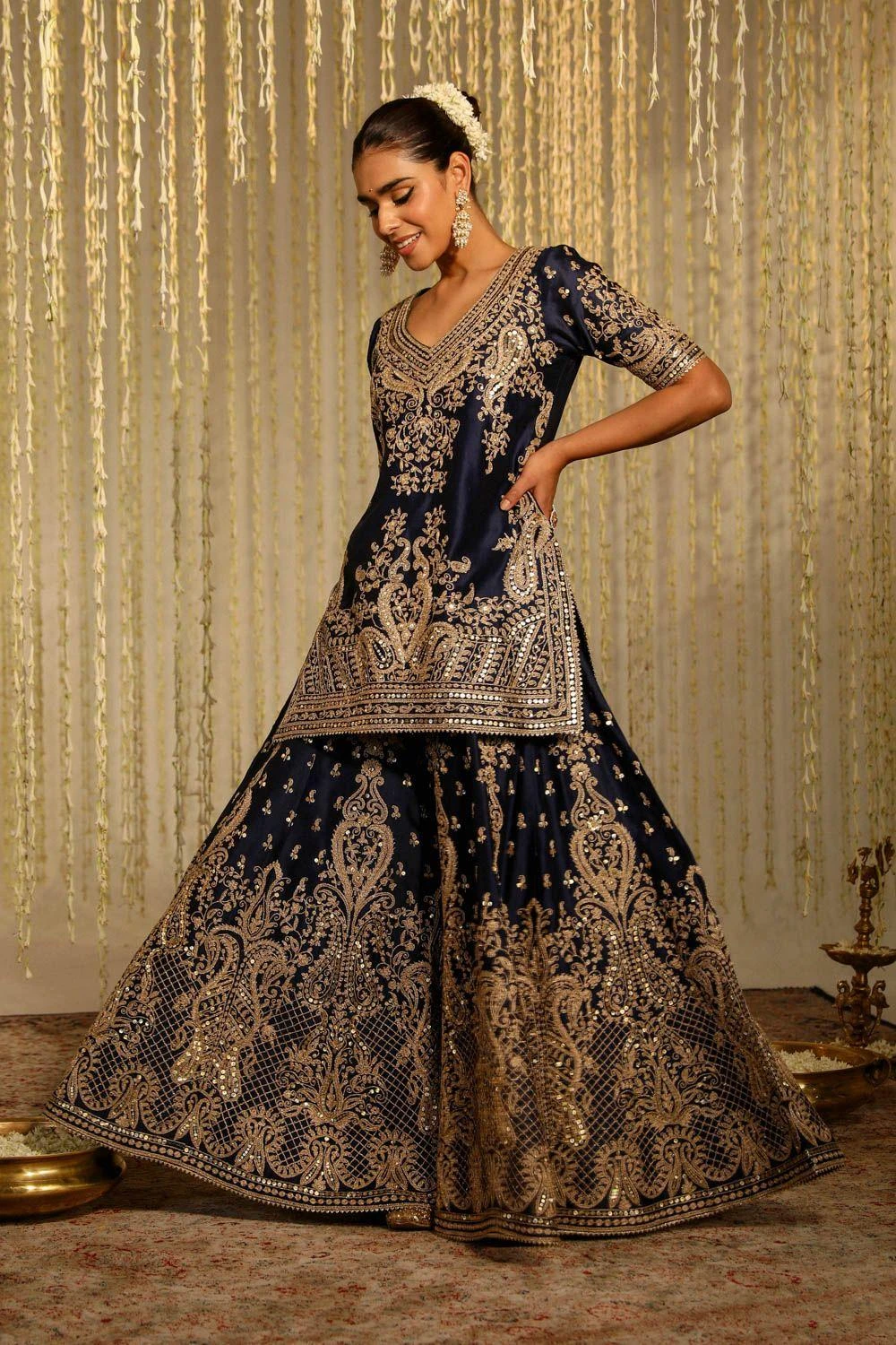 Sheetal Batra Aafiya Rich Blue Floral Embellished Kurta Set 3 Sheetal Batra Aafiya Rich Blue Floral Embellished Kurta Set - Image 3