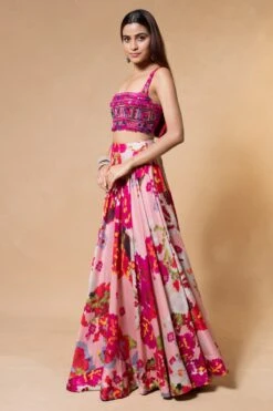Saaksha & Kinni Pink Mirror Embellished Lehenga Set -Echo Clohting Shop 27423sk5 3