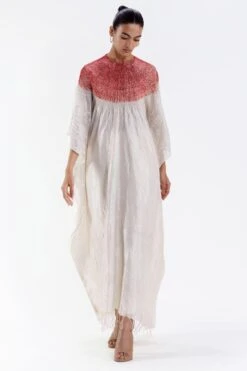 Medium Metallic Ivory Shibori Kaftan