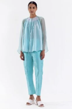 Medium Blue Shibori Gathered Top